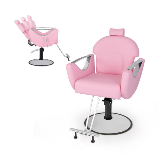 360°Swivel Reclining Salon Chair for Hair Stylist-Pink